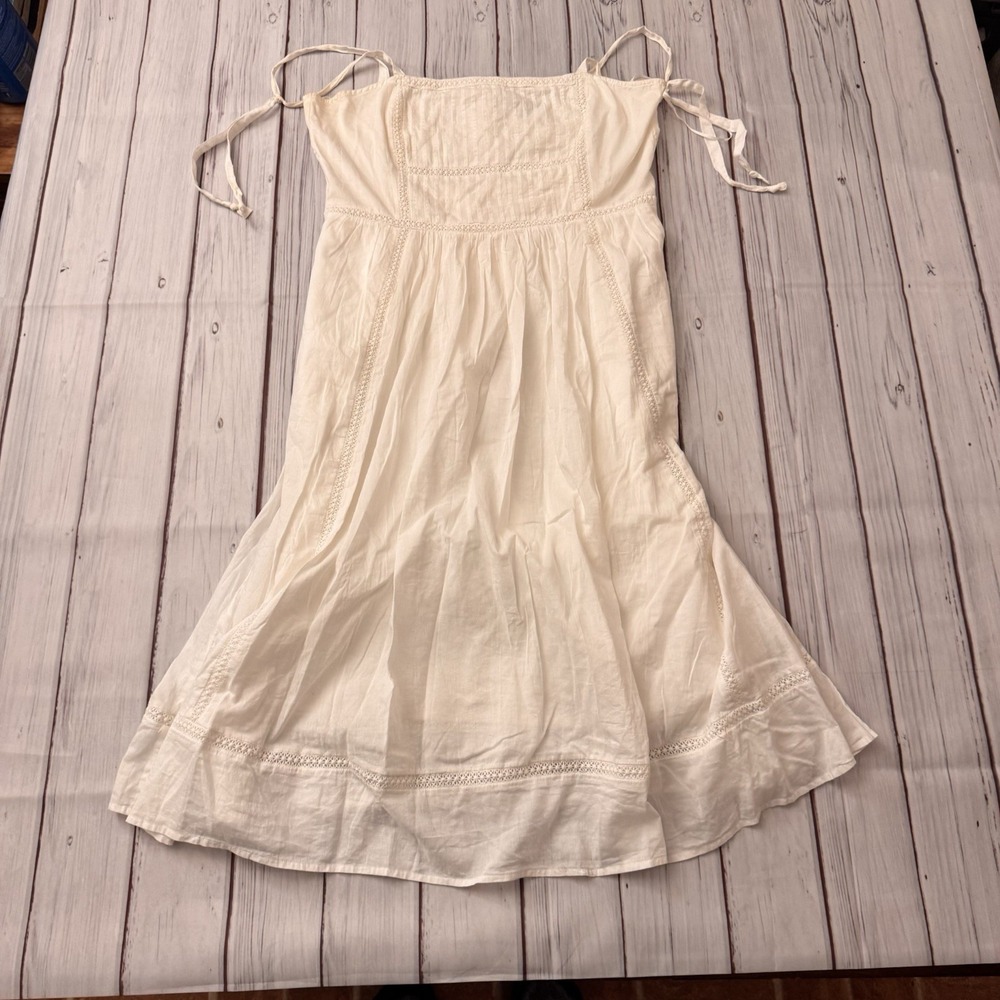Point Sur J.Crew Ivory Cotton Boho Midi Sundress Women's 12 Tie Strap Lined